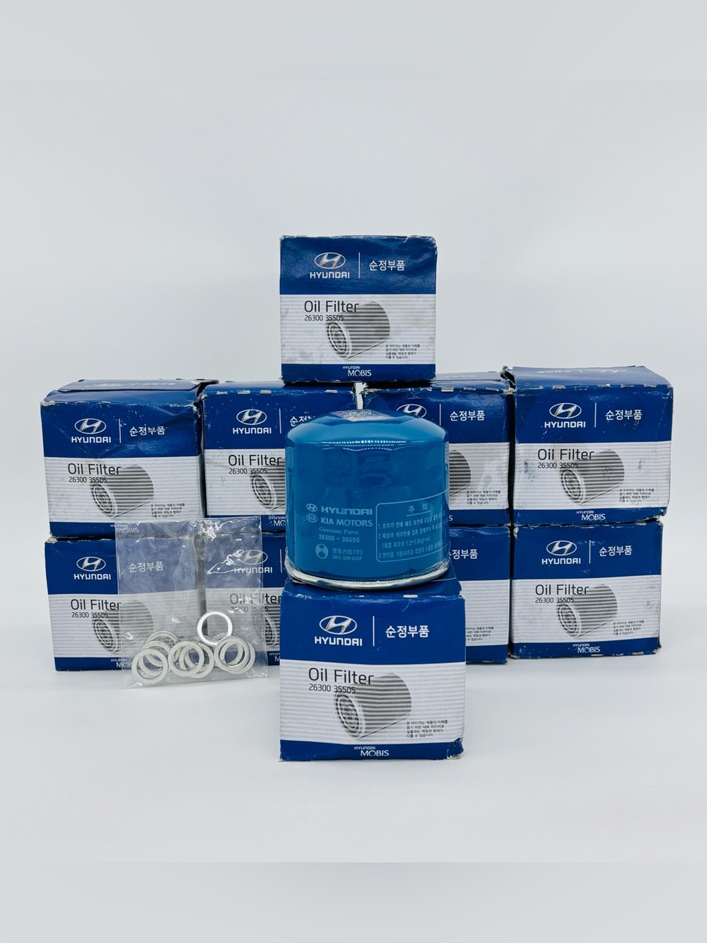 10 Genuine OEM Hyundai Kia Oil Filters 26300-35505 Mobis Washers Gaskets Lot Set